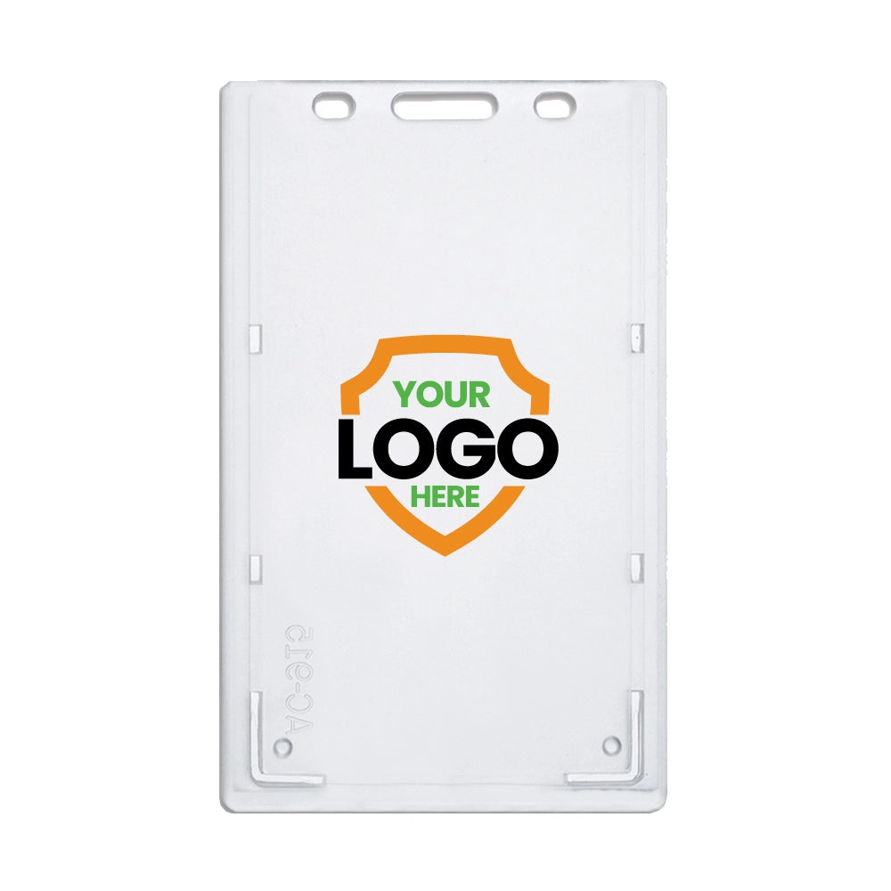 Clear Custom Top Load Rigid Vertical Badge Holder (AC-915-Custom) - Add Your Logo