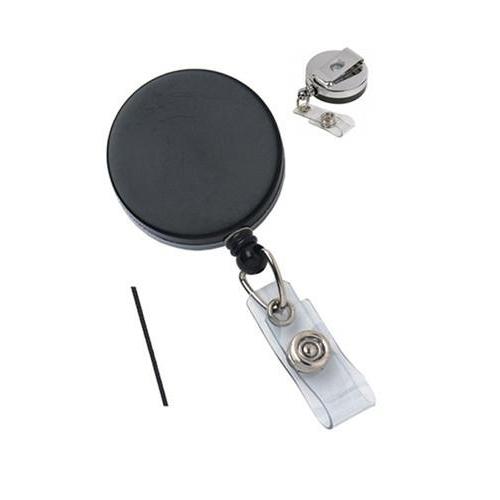 Black/Chrome Heavy Duty Badge Reel with Nylon Cord Clear Vinyl Strap and Belt Clip (p/n 2120-3310)