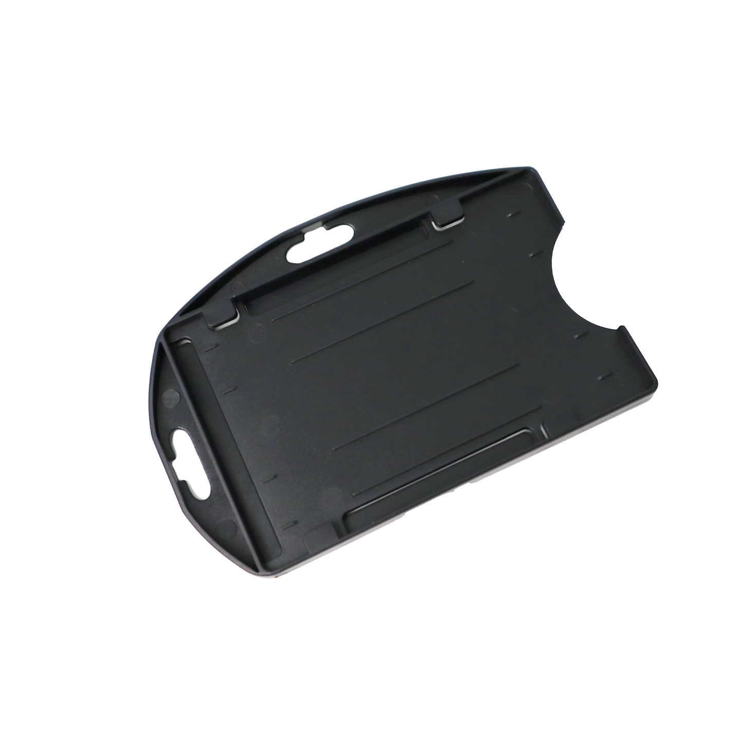 The Black EK Dual Sided Smart Card Holder with Slot Holes (10574) by EK USA is made from black plastic, includes convenient slot holes for easy attachment, and is beautifully showcased on a white background.