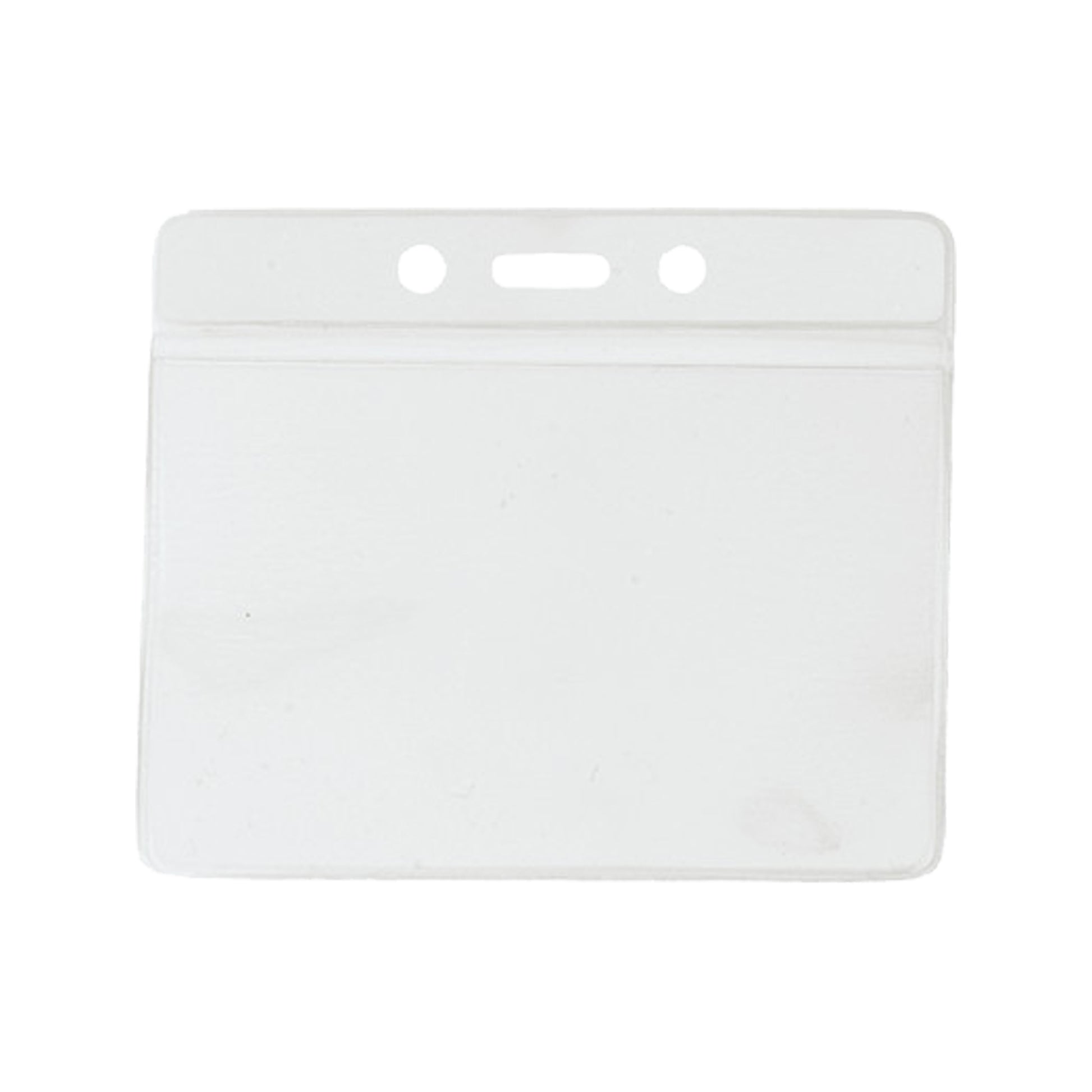 A transparent, oversize horizontal vinyl color-bar badge holder with two top holes, ideal for CR100 size badges; dimensions 3.85" x 2.68" (P/N 1820-110X).