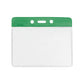 An Oversize Horizontal Vinyl Color-Bar Badge Holder, CR100 size (3.85" x 2.68"), features a green top with three attachment holes (P/N 1820-110X).