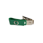 The Colored Vinyl Strap Clips (2105-200X), featuring a green plastic grip on a metal alligator clip, perfect for use as an ID badge holder, is displayed against a white background.