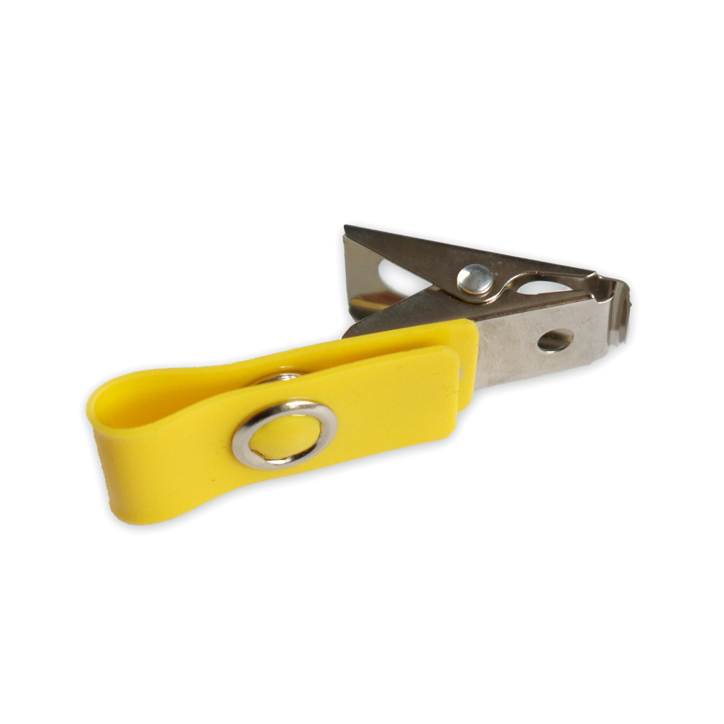 A metal staple remover with a yellow plastic handle is the ideal addition to your minimalistic desk setup, seamlessly complementing the Colored Vinyl Strap Clips (2105-200X) and ID badge holders.