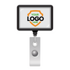 Image of a Custom Rectangle Badge Reel Retractable with Rotating Swivel Clip (P/N 2120-390X-Custom) with a retractable nylon cord and rectangular badge holder displaying 