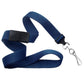 A Flat Wide Breakaway Lanyard with Swivel Hook, featuring a blue color, a black plastic breakaway buckle, a 5/8 inch width, and a metal swivel hook at the end (2138-500X).