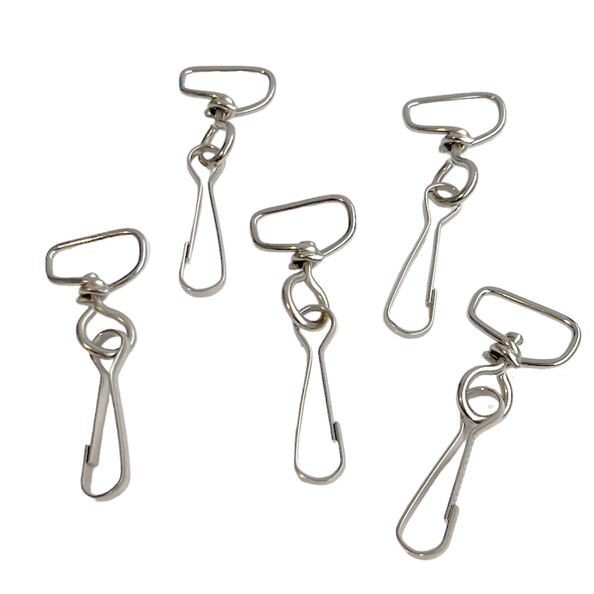 Five Premium Swivel J Clip Clasps with Wide, Smooth Rounded 3/4 Inch D Ring - DIY Lanyard and Craft Accessories (6905-M-289) are arranged on a white background.