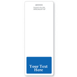 A blank, vertical identification badge with "Printed in the USA SPECIALIST ID" at the top and a blue section at the bottom labeled "Your Text Here." This Oversized Fully Customizable Badge Buddy Vertical XL- (Extra Large Size) is perfect for creating your Oversized Custom Badge Buddy.