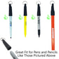 Four SPID-3220 retractable pen holders with black caps and keyrings, each featuring a belt clip reel and "Stay Open" pull cord, are displayed with green thumbs-up icons.