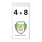 The 4x8 Inch Extra Large Ticket or Credential Holder with 3 Euro Slots (SPID-1040) features a clear plastic design showcasing the text "4 x 8" above a green and yellow shield logo inscribed with "Specialist ID Inc." Perfect for event passes, this oversized vinyl badge holder ensures your credentials are both secure and visible.