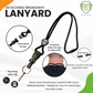 Image of the Heavy Duty Breakaway Lanyard for ID Badges & Keys (SPID-2460) highlighting its features: quick release buckle, reversible slider, detachable key ring with clip, breakaway point, and adjustable length.