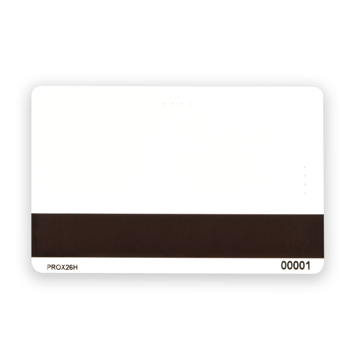 A white identification card featuring a HiCo magnetic stripe and the number "00001" printed at the bottom right. Text "SPIDproxH HID Compatible ISO Prox Cards With Magnetic Stripe" is visible at the bottom left, indicating HID compatible ISO prox card technology.