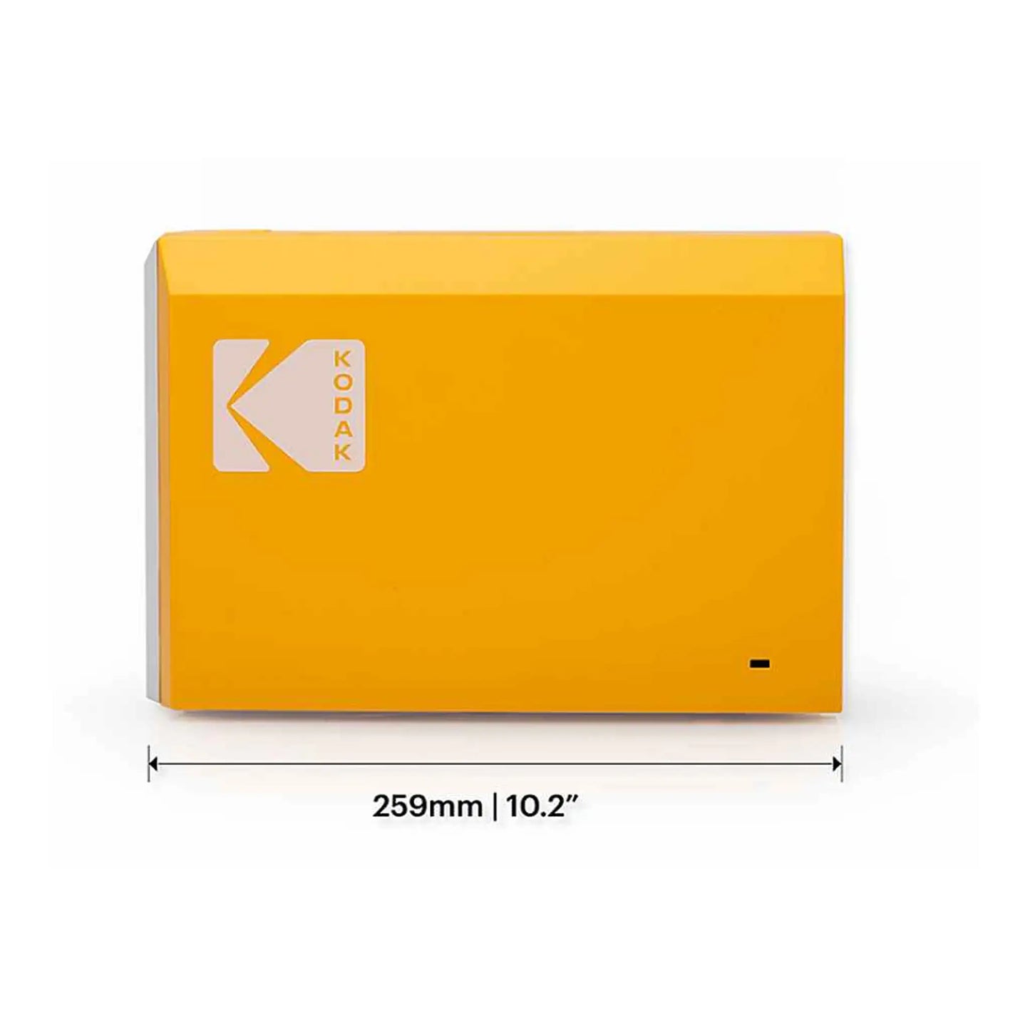 A yellow Kodak box measuring 259mm (10.2 inches) in width with the Kodak logo on the front, perfect for housing your Kodak ID100S Single-Sided Photo ID Card Printer (Manual Hand-Fed) or other manual feed printers.