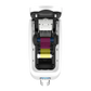 Top view of an open Magicard 600 Single-Sided ID Card Printer displaying its internal components, including color-coded cartridges in cyan, magenta, yellow, and black. The device boasts a resolution of 300 x 600 dpi for high-quality ID card printing.