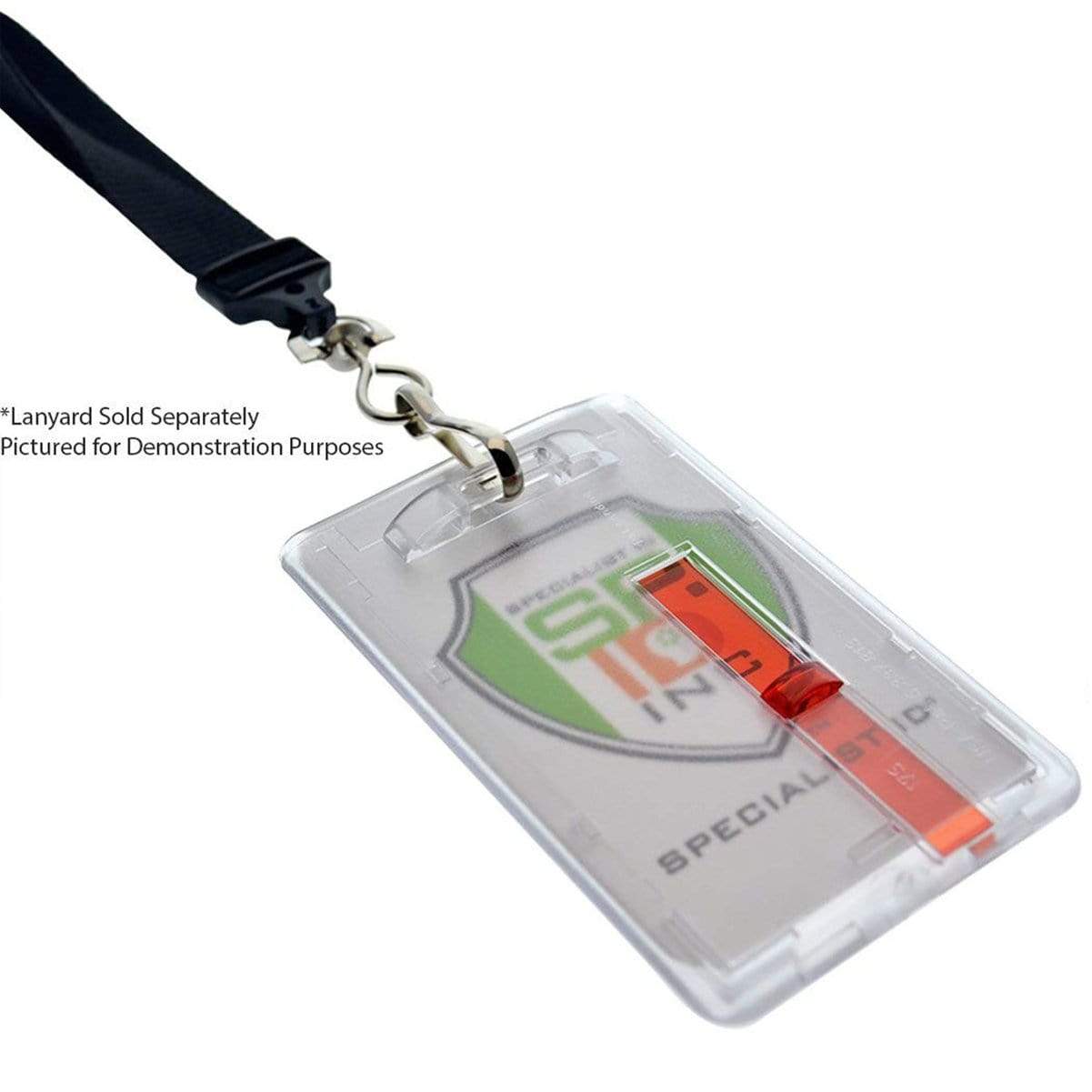 2024 50 - Dual Badge Holder with Double Red Extractor Slider Tabs - Horizontal Rigid Clear Hard Plastic Protector Case Two Cards - Keycards, CAC