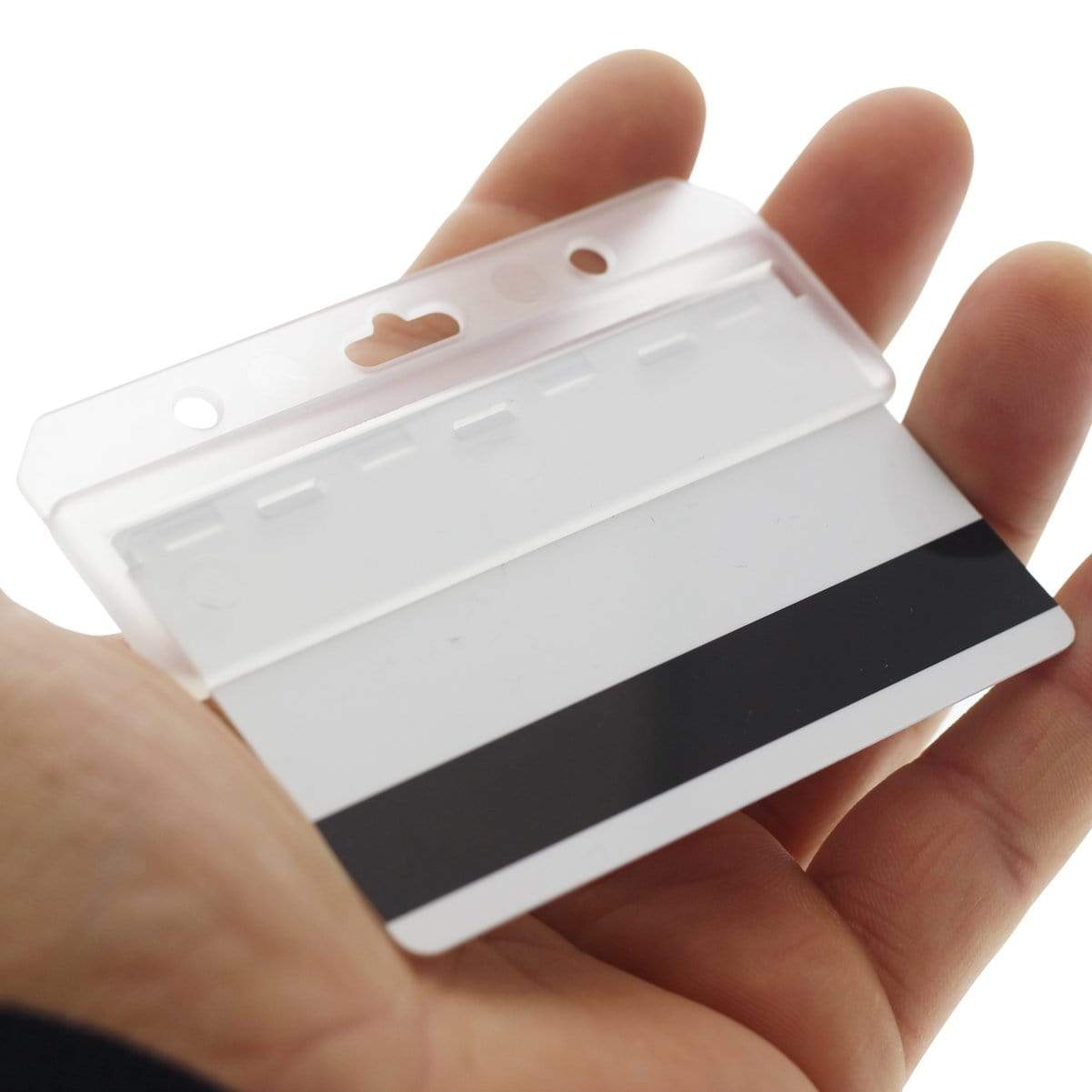 SagaSave Hard Plastic ID Card Holder Badge Holders Vertical/Horizontal  Double Sided for 2 Cards