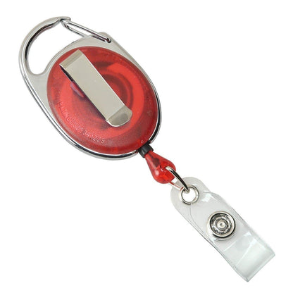 Premium Oval Badge Reel with Carabiner and Belt Clip (2120-71XX) -  Translucent Red