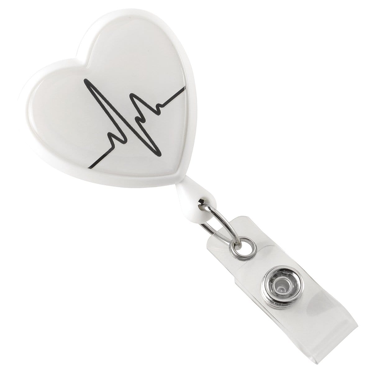 Heart Shaped EKG-Themed Badge Reels - Swivel Spring Clip - Clear Strap - 25 per Pack