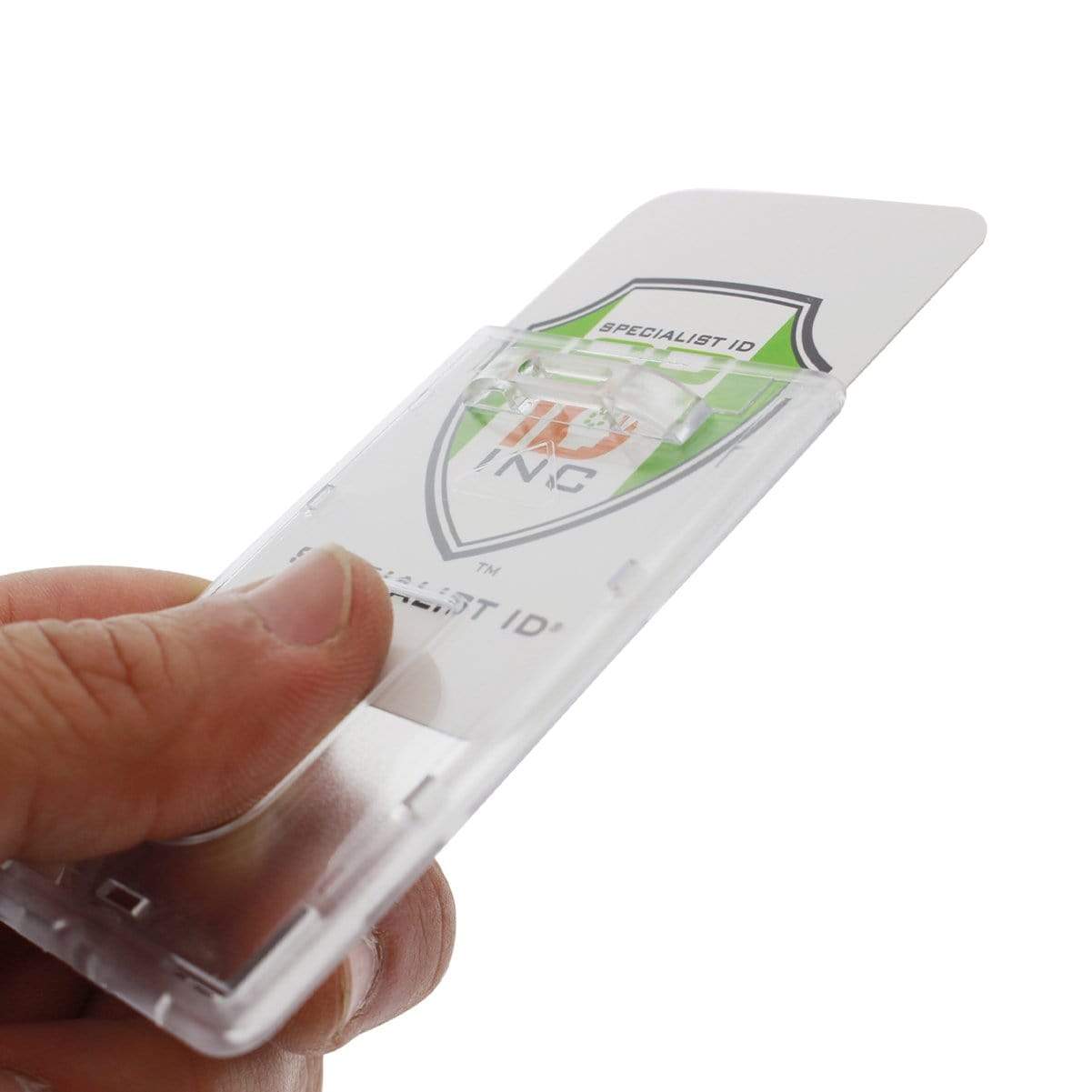 Premium Top Load Slim Rigid Plastic ID Badge Holder with Easy Access Thumb Slide Removal (706-N)