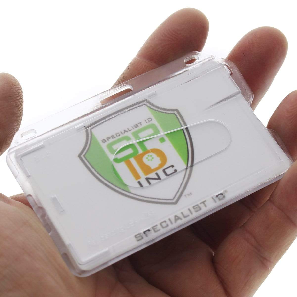 Polycarbonate Slim Horizontal Clear Rigid ID Card Dispenser - Clear Hard Plastic - with Thumb Notch