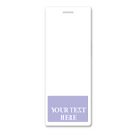 A vertical white bookmark with a purple rectangular section at the bottom displaying the text "YOUR TEXT HERE" in white, perfect for pairing with Oversized Custom Vertical Badge Buddy XL- (Extra Large Size).