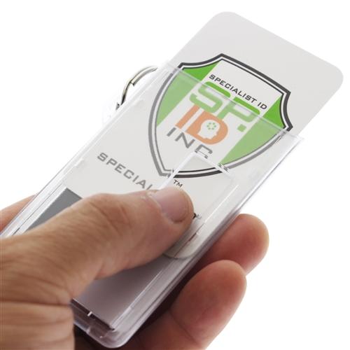 Two Card Vertical Clear Rigid Plastic Fuel Card and Badge Holder with Keychain