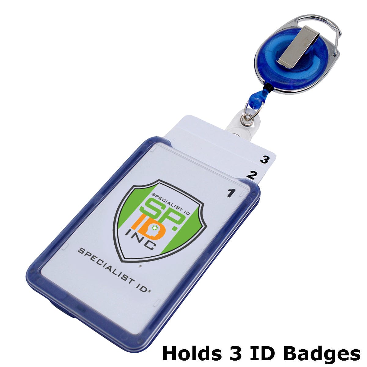 Hard Plastic 3 Card Badge Holder with Badge Reel - Retractable ID Lanyard  Features Belt Clip & Carabiner - Rigid Vertical CAC Holder - Top Load Holds